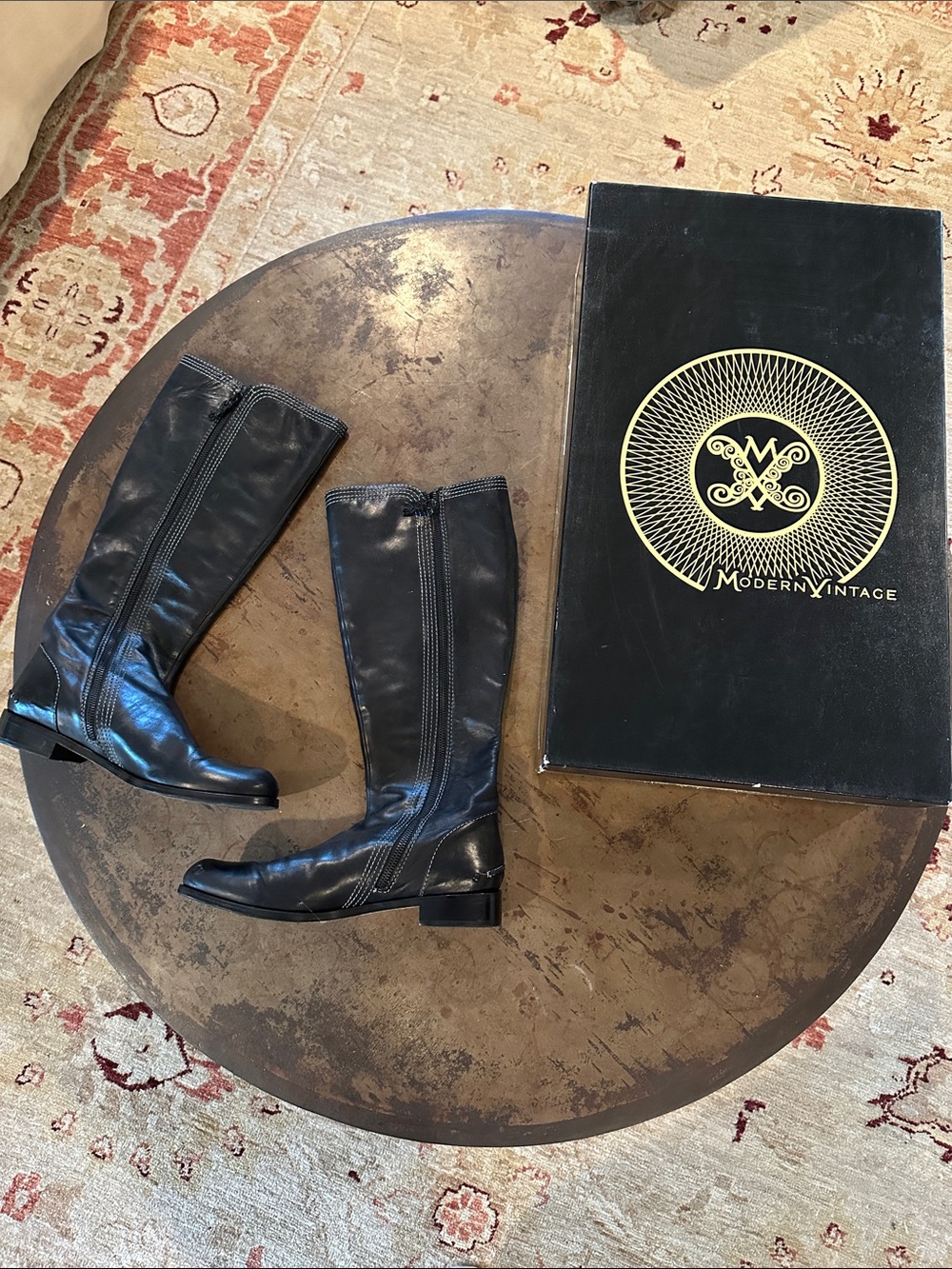 Modern Vintage Black Tall Leather Boots